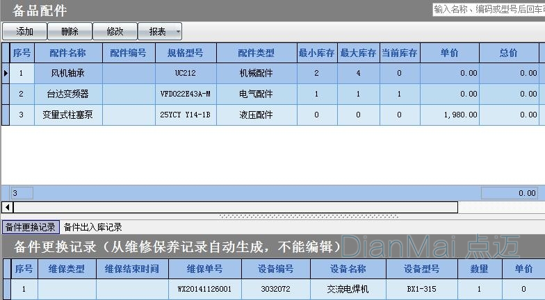 備品備件管理系統軟件界面圖